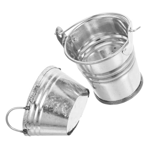 Sosoport 2 Stück Puppenhaus Mini-Eiseneimer Mini-Puppenhauszubehör kleine Eimerfigur Mini-Dinge Kleine Eimer Eimer Metalleimer mit Griff Miniatureimer mit Griff Puppenhaus Mini-Eimer Silber von Sosoport