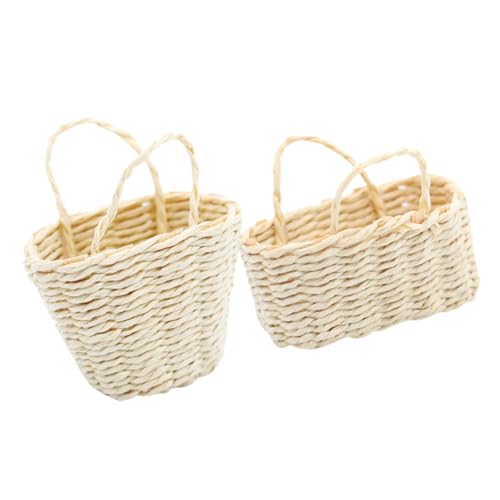 Sosoport 2 Stück Puppenhaus Mini Geflochtener Korb Möbel Miniatur Korb Schmuck Dekorativer Korb Modell Miniatur Figuren Miniatur Korb Mini Zubehör Entzückender Korb Gras von Sosoport