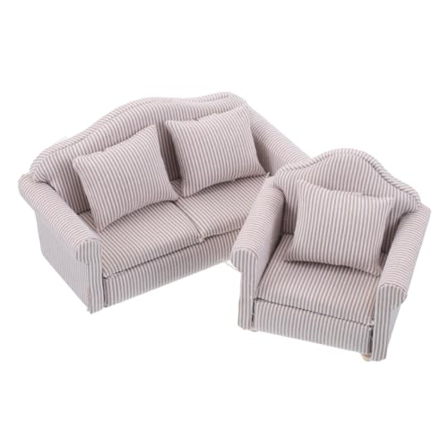 Sosoport 2 Stück Teiliges Puppenhaus Sofa aus Stoff Miniatur Wohnzimmermöbel mit Weicher Polsterung Lebendige Farbe Realistische Mini Couch und Sessel für DIY Puppenhaus Zubehör von Sosoport