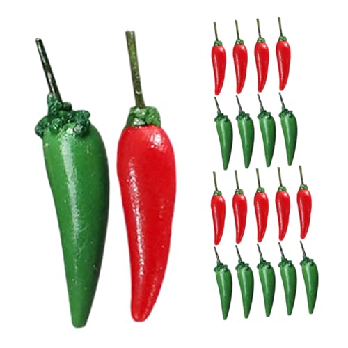Sosoport 20 Stück Künstliche Mini Chili Paprika Teiliges Realistische Gemüse Dekoration für Dollhouse DIY Projekte Langlebiges Resin für Kreative Gestaltung von Sosoport