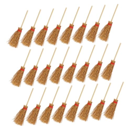 Sosoport 24 Stück Mini-Besenmodell Strohbesen für Puppenstuben Mini-Puppenhauszubehör Puppenhaus-Miniaturen Minibesen zum Basteln Puppenhaus-Szenerie-Requisiten Holz Khaki von Sosoport