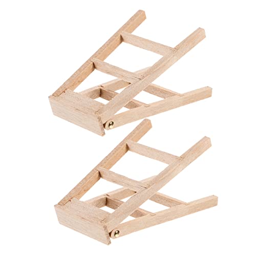 Sosoport 2Stücke Holzleiter Zusammenklappbare Treppleiter für Puppenhäuser Realistische Miniaturmöbel Zubehör für Mikro Landschaftsdekorationen und Mini von Sosoport