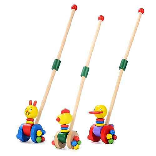 Sosoport 2stücke Lauflernwagen Aus Holz Für Junge Mädchen Mit Abnehmbarer Figur Hahn Helle Farben Für Farberkennung Langer Griff Für Bequemes Halten von Sosoport