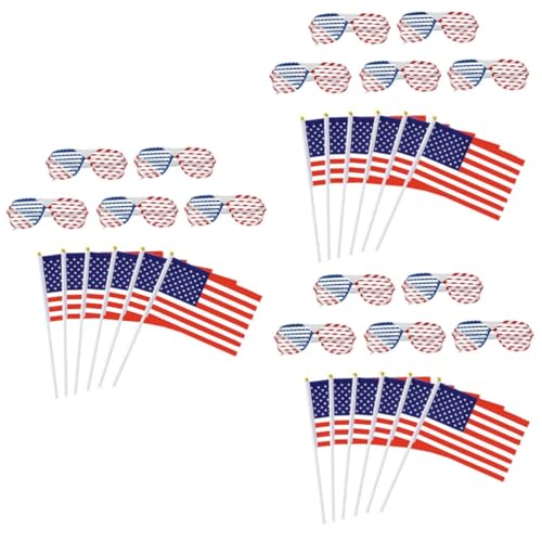 Sosoport 3 Sätze Flag-brille Amerikanische Flagge Flaggenbanner Usa-brille Amerikanische Tischflagge Brille Zum Unabhängigkeitstag Amerika-flagge Plastik Miniatur Rot Vereinigte Staaten von Sosoport