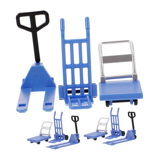 Sosoport 3 Sets Miniatur Modellauto Kleine Miniatur Bauwerkzeuge Bauauto Miniatur Plattformwagen Miniatur Gabelstapler Modellhaus Miniaturwerkzeuge Blauer Kunststoff von Sosoport