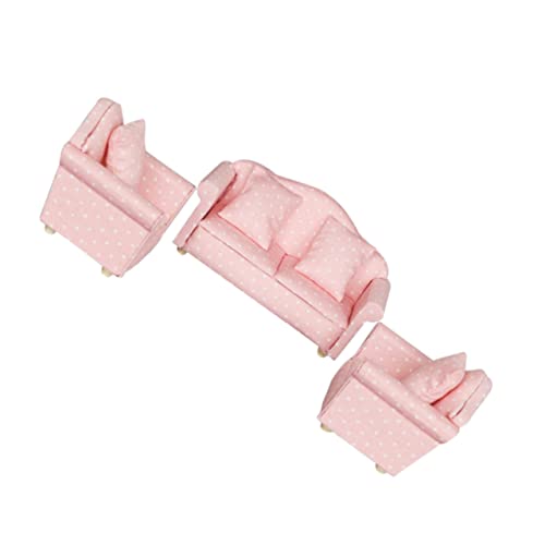 Sosoport 3 Stück Dreiteilige Sofagarnitur Zubehör Für Spielhausmöbel Sofa-Modell Mini-Sofa- Desktop-Ornament Ringständer Spielhaus-Sofa Rosa Holz von Sosoport