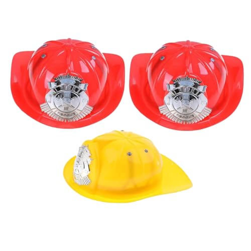 Sosoport 3 Stück Feuerwehrhelm für Kinder und Erwachsene Gelb/Rot Kunststoff Verstellbar Halloween Kostüm Zubehör Rollenspiel Spielzeug von Sosoport