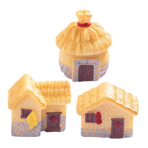 Sosoport 3 Stück Retro-Landhaus Mit Reetdach Figur Hütte Bausatz Modellgras Miniatur Dorfhäuser Kleine Häuser Zum Basteln Winzig Handwerk Mikro Kleines Harz von Sosoport