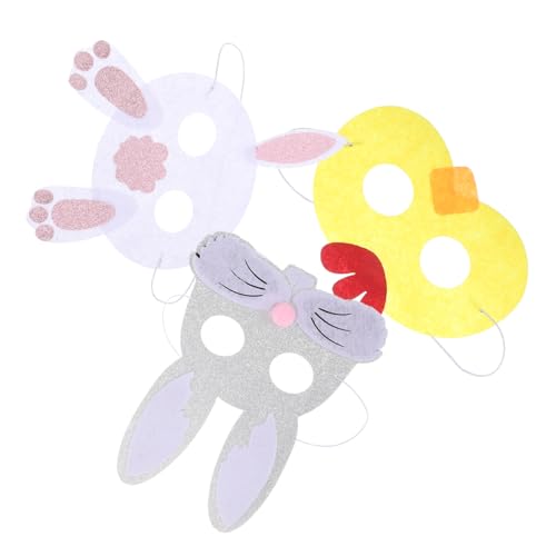Sosoport 3 Stück Teiliges Filzmasken mit Hasen und Küken Dekorative Tiermasken für Ostern Karneval und Maskenbälle Weiche Bequeme Kostümaccessoires für Festpartys von Sosoport