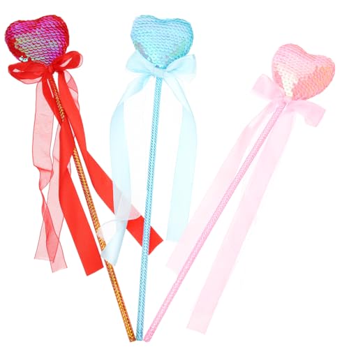 Sosoport 3 Stücke Pailletten Stick Fee Groß Mädchen Dekoration Herz Bunte Prinzessin Zauberstab Zauberstäbe Stern Prinzessin Fee Prinzessin Party Favors Tuch von Sosoport