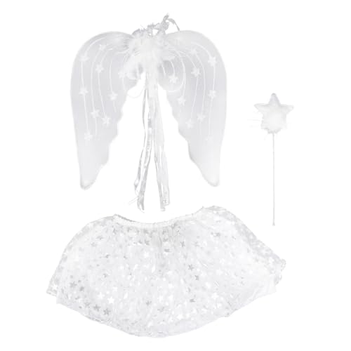 Sosoport 3-Teiliges Set Rockanzug für Engel-Cosplay Partykostüm Engel verkleiden Sich Partygeschenk Engelsflügel Fee-Cosplay Stoff Weiß von Sosoport
