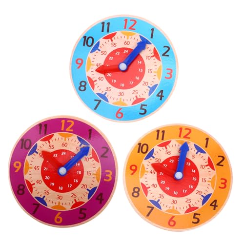 Sosoport 3Stücke Teiliges Lernspielzeug Holzuhren für Farben Lernen Pädagogisches Holzspielzeug für Interaktive Lernmomente Sicheres Langlebiges Design von Sosoport