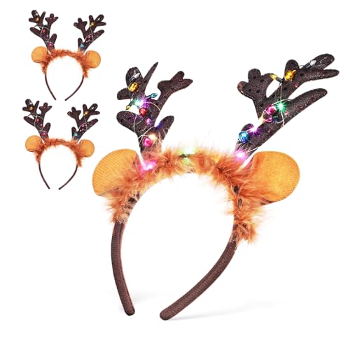 Sosoport 3Stücke Teiliges Rentier Geweih Stirnband für Weihnachten Elastisches Haaraccessoire Bequem und Langlebig für Kostümpartys und Festliche Anlässe von Sosoport