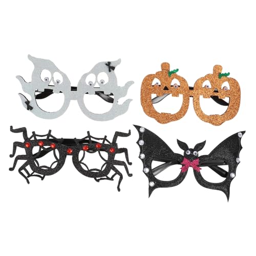 Sosoport 4 STÜCKE Teiliges Halloween Kinderbrillen mit Lustigen Kürbis Spinnen und Fledermaus Motiven Leichte Robuste Kunststoffbrille für Themenpartys und Kostümfestlichkeiten von Sosoport