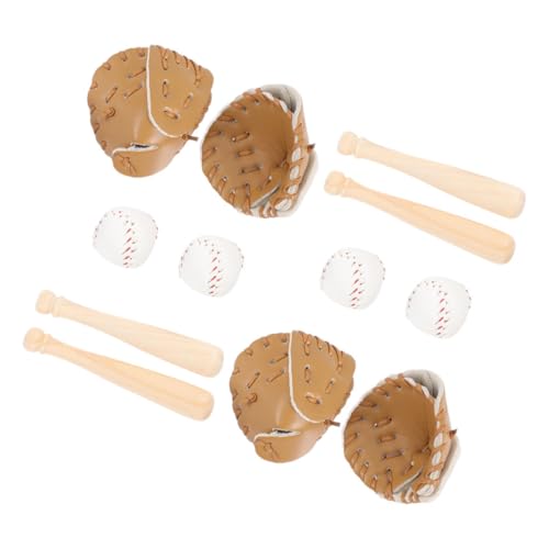 Sosoport 4 Sätze Puppenhaus Baseball Spielset Für Mini-baseballschläger- Sportbälle Miniatur-Softball Miniaturen Zum Basteln Miniatur-spielsets Leder Khaki von Sosoport