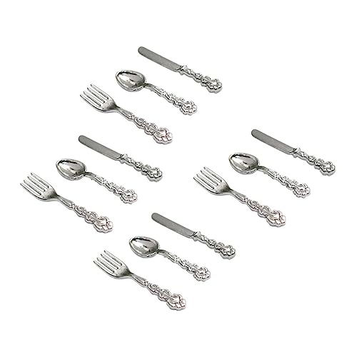 Sosoport 4 Sets Mini Western Geschirr Servierutensilien Mini Puppenhaus Geschirr Mini Geschirr Dekoration Miniatur Geschirr Kleinkind Gabeln Löffel Besteck von Sosoport