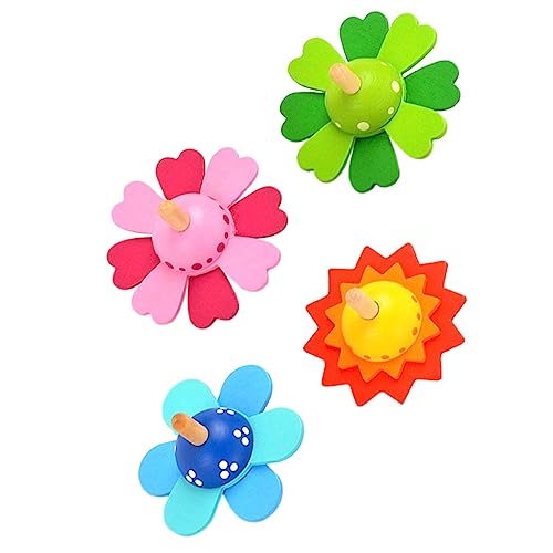 Sosoport 4 Stück Blumen Drehender Kreisel Kognitives Rotierender Kreisel Für Babys Drehbarer Tischkreisel Kreiselspielzeug in Blumenform Erkennungsspielzeug Kinderspielzeug Holz von Sosoport