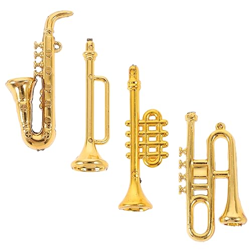 Sosoport 4 Stück Mini Saxophon Modell Gitarren Modell Puppe Musikinstrumente Winzige Mini Gitarre Puppenhaus Musikinstrumente Trompete Miniatur Mini Puppen DIY von Sosoport