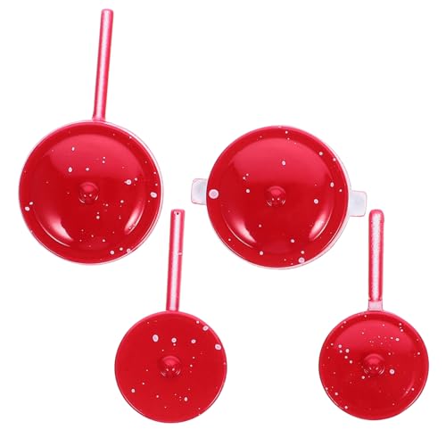 Sosoport 4 Stück Miniaturküche Play Kitchen küche küchenasseccoires küchendekoration Kitchen Toy Minitöpfe Miniatur-Puppenhauszubehör Mini-Töpfe und Pfannen Legierung rot von Sosoport