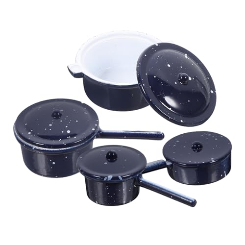 Sosoport 4 Stück Miniaturküche küche deko küchen deko Mikrolandschaftsmodell - Miniaturtöpfe puppenhaus deko Mini-Küchendekoration Minikocher für Mini-Kochgeschirr Legierung Black von Sosoport
