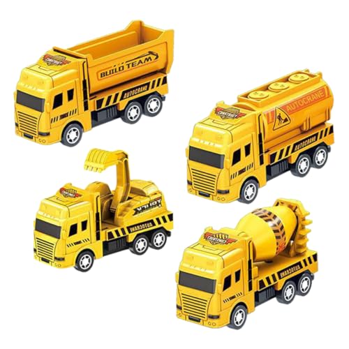 Sosoport 4 Stück Technikfahrzeug zurückziehen klein Mini für kinderspielzeug Auto Set Toy car Bauauto BAU-LKW-Modell für Plastik Yellow von Sosoport