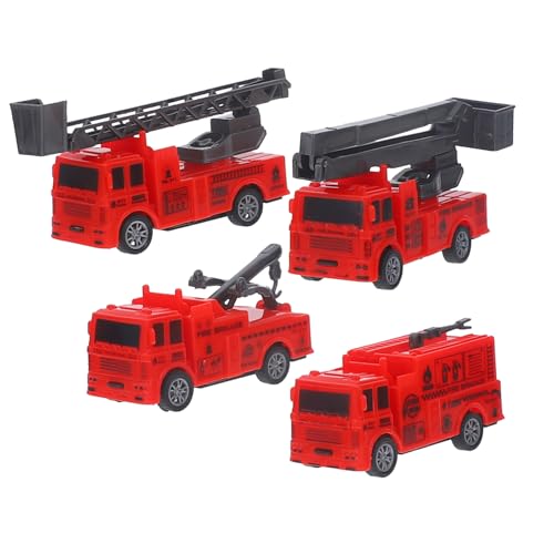 Sosoport 4 Stück Zurückziehbares Feuerwehrauto-Modell Feuerwehrmann klein Feuerwehrauto Feuerwehrauto Modell Trägheits-Feuerwehrauto Lernhilfe für Feuerwehrautos Kinderspielzeug Abs von Sosoport