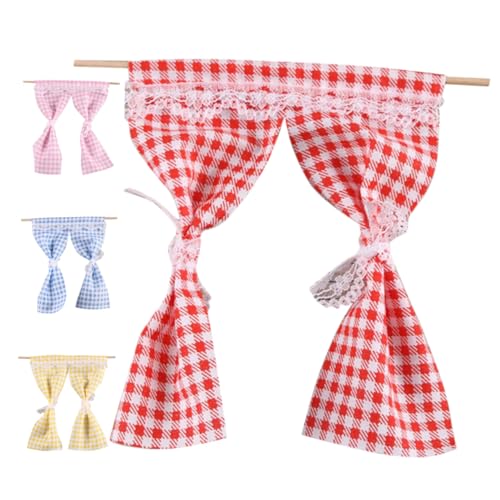 Sosoport 4-teiliges Puppenhaus-fenstervorhangset – Zubehör Für Kleine Häuser Zur DIY-Dekoration, Mini-vorhangset Für Miniaturküche, Badezimmer Und Schlafzimmer von Sosoport