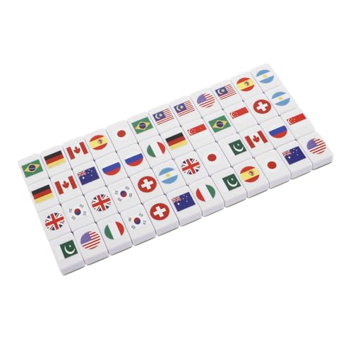 Sosoport 48 Stück Mahjong Set mit Nationalflaggen Design für Familienpartys Reisen und Freizeit Leicht Verständliche Regeln für Anfänger und Erfahrene Spieler Kompletter Spielausstattung von Sosoport