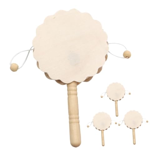 Sosoport 4Stücke DIY Holz Rasseltrommel Unvollendete Graffiti Ornamente für Handgemachte Spielzeuge Bastelset für Musikinstrumente und Kreative Projekte von Sosoport