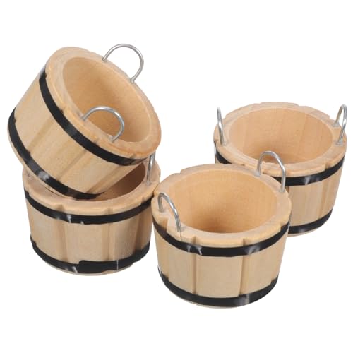 Sosoport 4Stücke Mini Holzfässer Realistische Puppenhaus Dekoration Hochwertiges Zubehör für Kreative Spielszenen für Puppenhaus und Mikrolandschaften Original Holzfarbe von Sosoport