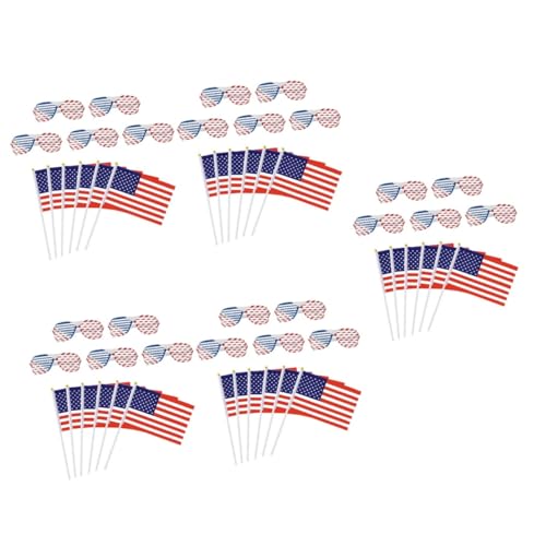 Sosoport 5 Sätze Flag-brille Party Amerikanische Flaggen Schreibtisch-dekor Mini-amerikanische Flaggen Flagge Der Vereinigten Staaten Us Flagge Rot Handheld Plastik Tag Der Unabhängigkeit von Sosoport