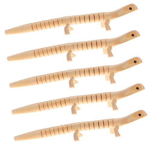 Sosoport 5 Stück Hölzerne Echsenspielzeug Wackelig Ausgeschnitten Party Klein Eidechsenmodell- Unbemalt Flexibel Reptilienfigur Wackelt Eidechsenfigur Wackelndes Tier Bewaldet Khaki von Sosoport