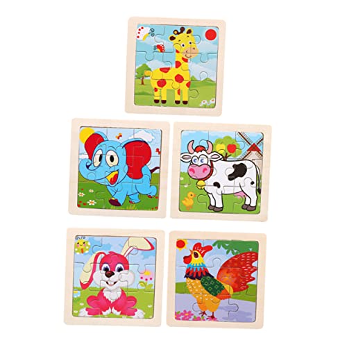 Sosoport 5 Stück Holzpuzzle Spielzeugset Teilig Cartoon Tiere Elefant Hahn Kuh Hase Giraffe Pädagogisches Holzspielzeug für Kleinkinder Frühe und Kreatives von Sosoport