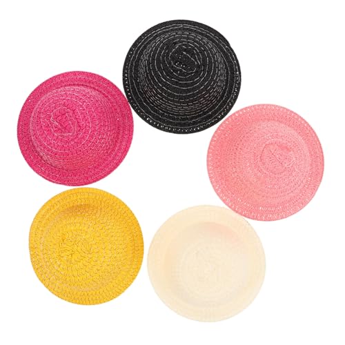 Sosoport 5 Stück Mini Strickmützen Für Puppen Miniatur Handgewebte Strohhüte Aus Imitation Foto Requisiten Für Sommer Puppenhaus Zubehör DIY Bastel Und Kleidungsstück Dekorationen von Sosoport