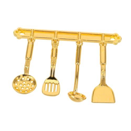 Sosoport 5 Stück Puppenhaus Küchenset puppenküche zubehör : Puppenhaus Küche Puppenhaus Möbel Miniatur-Küchengeräte puppenhaus Essen Metall Golden von Sosoport