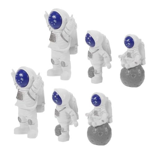 Sosoport 6 Stück Mini Astronaut Resin Figuren Wiederverwendbare Weltraum Party Dekoration Leichte Desktop Ornamente für Kindergeburtstag Kreative und Lehrreiche Kuchendeko im Weltraum-thema von Sosoport