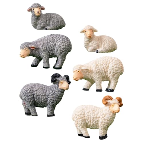 Sosoport 6 Stück Teiliges Mini Schaf Figuren aus Strapazierfähigem Harz Kleine Dekorative Schaf Statuen für Garten Rasen und Landschaft Detailreiche Miniatur Bauernhoftiere für Mikro von Sosoport