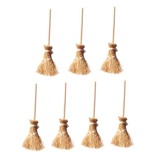 Sosoport 7 Stück Mini-Besen Kehrmaschinen Hexenbesenstiel Mini-Bastelbesen Party klein deko Dekoration Schlafzimmer Mini Hausbesen Modell Mini-Modell aus Holz Buche Khaki von Sosoport