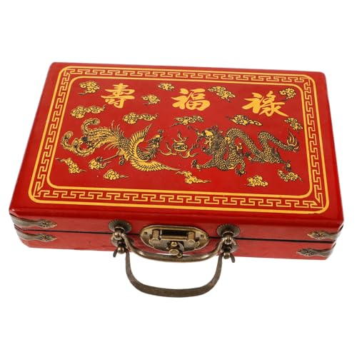 Sosoport Chinesische Mahjong Box aus Aufbewahrung für Mahjong Steine Vintage Design mit Praktischer Trageschlaufe für Familien und Reisen von Sosoport