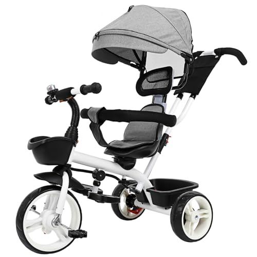 Sosoport Kinderdreirad mit Sonnendach Verstellbar für Kleinkinder Jahre Stabile Metall Kunststoff Konstruktion Leicht und Tragbar für Jungen und Mädchen Graues Design von Sosoport