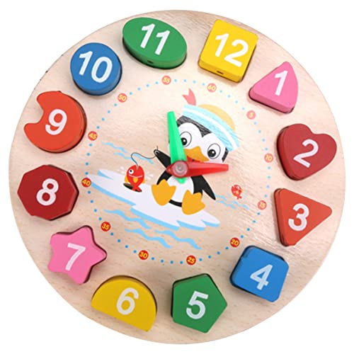 Sosoport Lernuhr Holzspielzeug Cartoon Pinguin Lernspielzeug für Kleinkinder Interaktive Uhr zum Erkennen von Zahlen und Farben Pädagogisches Puzzle für Jahre von Sosoport