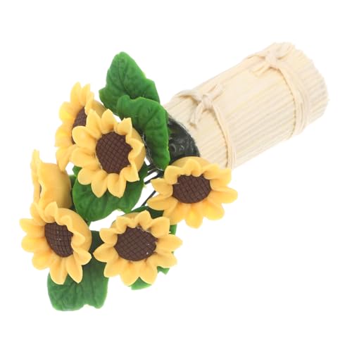 Sosoport Mini-Blumentopf zum Basteln realistisch Ornamente buchattrappe deko künstliche Sonnenblumen Vase Links Puppenhaus Miniaturen Blumenflasche Puppenhauszubehör Ton Yellow von Sosoport
