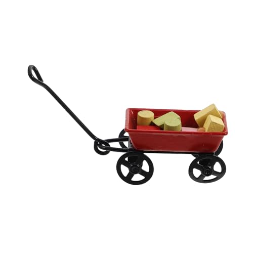 Sosoport Miniaturwagen für Puppenhaus Roter Eisenwagen Fotografie und Gartenaccessoire Pädagogisches Organisationsfähigkeiten von Kindern Robustes Design von Sosoport