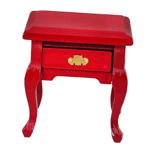 Sosoport Nachttisch Kleiner Beistelltisch Miniaturhausmöbel Kleinmöbel Kleiner Aufbewahrungsschrank Miniatur-beistellschrank Miniatur-beistelltische Miniaturmodellmöbel Holz Rot von Sosoport