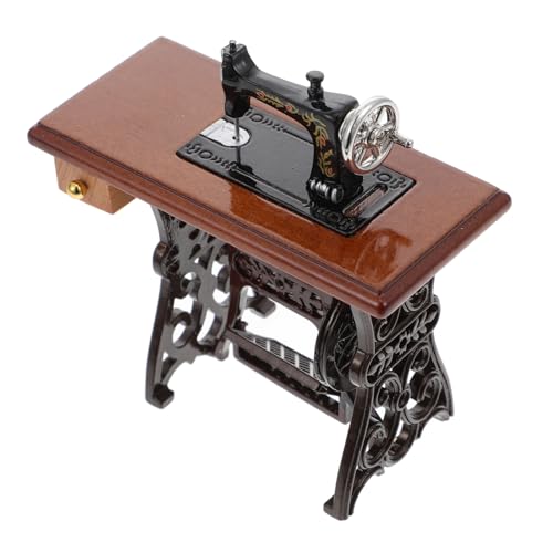 Sosoport Nähmaschinenmodell Heim Handgerät Zubehör Nähmaschine Mini Nahtzubehör Retro Tragbar Miniatur Puppenhaus Nähmaschine Stickerei Winzige Nähmaschine Holz von Sosoport