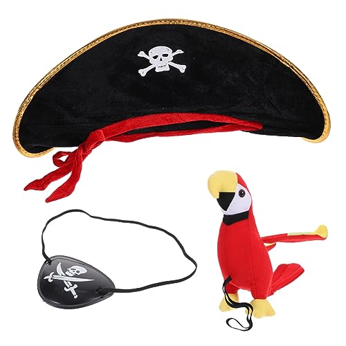 Sosoport Piratenset mit Piratenhut Augenklappe und Plüschpapagei Teiliges Halloween Kostümzubehör für Piraten Mottopartys Karneval und Kindergeburtstage von Sosoport
