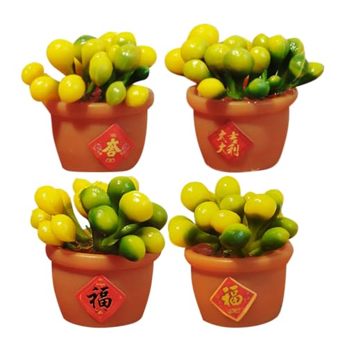 Sosoport Puppenhaus-Miniatur-Bonsai-Pflanzen 4 Stück Puppenhaus Orangefarbene Bonsai-Mini-Topfpflanzen Modell Fengshui Mikro-Landschaft Bonsai-Puppenhaus-Dekoration von Sosoport