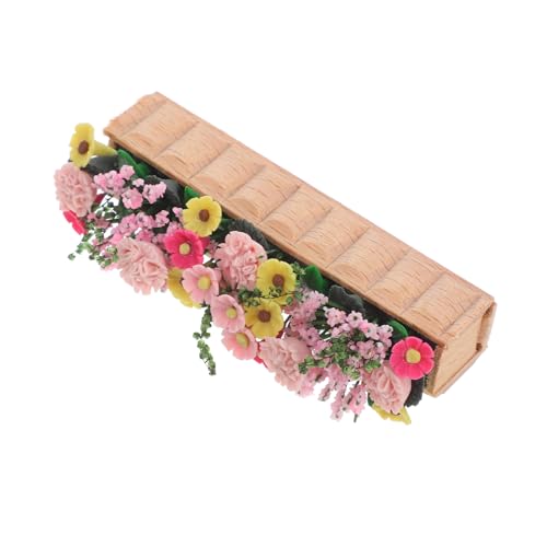 Sosoport Puppenhaus aus Holz Topfblume DIY Miniatur Puppenhausblumen winzig bescherung Weihnachten weinachts kunstpflanze Miniatur Langer Blumentopf aus Holz Feengartenverzierung von Sosoport