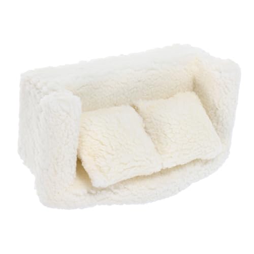 Sosoport Puppenstubensofa Mini-Puppenhausmöbel Mini-Sofa Puppenstubencouch mit Kissen puppenhaus Wohnzimmer möbel Dollhouse OB11 Sofa Modell Modellcouch OB11 Miniatursofa Möbel Stoff Beige von Sosoport