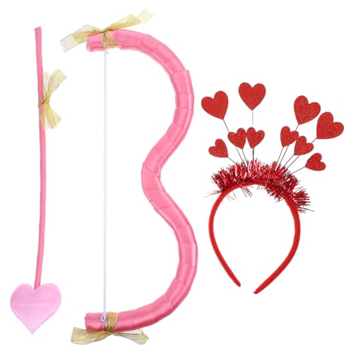 Sosoport Valentinstag Amor Requisit Set mit Glitzer Herz Haarreif Komfortabler Amor Bogen und für Frauen und Romantisches Cosplay Party Accessoire für Themenfeste von Sosoport